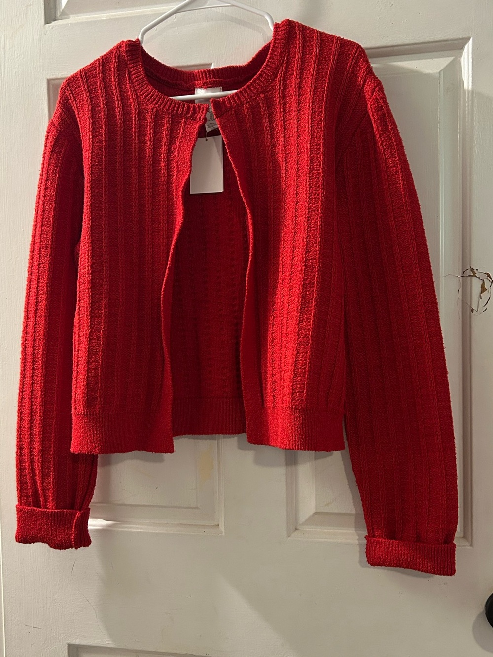H&M Red Ribbed Open-Front Women's Cardigan